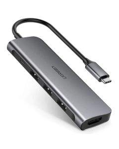 Ugreen 5-in-1 USB-C Hub 4K 30Hz - USB-C хъб с 3xUSB-A порта и HDMI порт за мобилни устройства с USB-C (тъмносив)