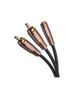 Ugreen AV198 2 x RCA Cable to Jack 3.5mm - качествен аудио кабел 2 x RCA към 3.5 mm аудио жак (женски) (100 см) (черен-кафяв)