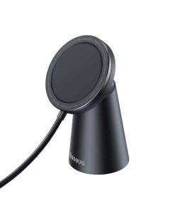 Baseus Simple Magnetic Phone Charging Stand Wireless Charger 15W - поставка (пад) за безжично зареждане за iPhone с Magsafe (черен)