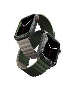 Uniq Revix Silicone Magnetic Strap - двулицевва магнитна силиконова каишка за Apple Watch 42мм, 44мм, 45мм (зелен-кафяв)