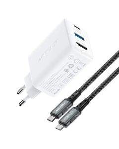 Acefast A17 65W GaN Charger - захранване за ел. мрежа за лаптопи, смартфони и таблети с USB-C и USB-A изходи, HDMI порт и USB-C към USB-C кабел (бял)