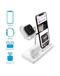 Macally 3-in-1 Apple Charging Stand - док станция за зареждане на iPhone, Apple Watch и Apple AirPods (бял)