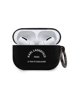 Karl Lagerfeld Airpods Pro Rue St Guillaume Silicone Case - силиконов калъф с карабинер за Apple Airpods Pro (черен)