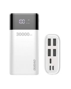 Dudao K8Max Power Bank With LCD 30000 mAh 4A - външна батерия с четери USB-A и технология за бързо зареждане (бял)