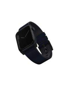 Uniq Straden Leather Hybrid Strap - хибридна (естествена кожа и силикон) каишка за Apple Watch 42мм, 44мм, 45мм (син)