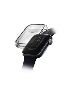 Uniq Garde Hybrid Apple Watch Case 41mm - качествен силиконов (TPU) кейс с вграден протектор за дисплея на Apple Watch 7 41мм (черен-прозрачен)