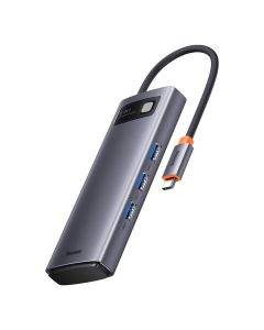 Baseus USB-C Metal Gleam Starjoy Series 6-in-1 Hub (WKWG030113) - мултифункционален хъб за свързване на допълнителна периферия за устройства с USB-C (тъмносив)