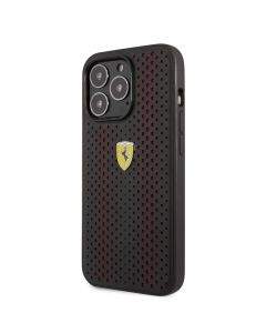 Ferrari Perforated Leather Hard Case - кожен кейс за iPhone 14 Pro (черен)