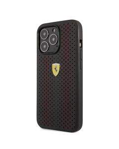 Ferrari Perforated Leather Hard Case - кожен кейс за iPhone 14 Pro Max (черен)