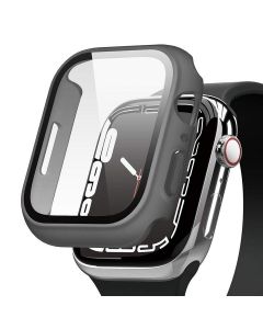 Elago Clear Shield Case - качествен твърд кейс с вграден стъклен протектор за дисплея на Apple Watch 8 41мм, Apple Watch 7 41мм (сив)