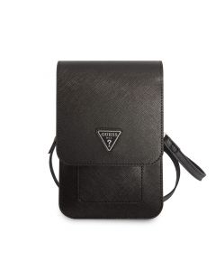 Guess Saffiano Triangle Logo Phone Bag - кожена чанта (портфейл) с презрамка (черен)