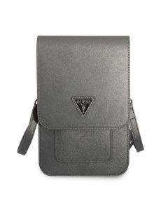 Guess Saffiano Triangle Logo Phone Bag - кожена чанта (портфейл) с презрамка (сив)
