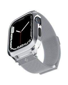 Spigen Metal Fit Pro - удароустойчив хибриден кейс със стоманена каишка за Apple Watch 8 45мм, Apple Watch 7 45мм (сребрист)