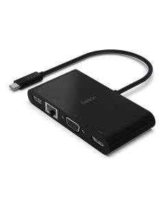 Belkin USB-C Multimedia Adapter - мултифункционален адаптер за свързване от USB-C към Ethernet, HDMI, VGA и USB-А 3.0 (черен)