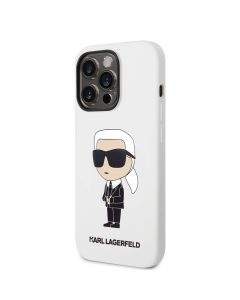 Karl Lagerfeld Liquid Silicone Ikonik NFT Case - дизайнерски силиконов кейс за iPhone 14 Pro (бял)