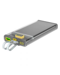 4smarts Power Bank Lucid Dual Cord 10000 mAh 22.5W - външна батерия с вградени USB-C и Lightning кабели, USB-A и USB-C изходи с технология за бързо зареждане (сив)