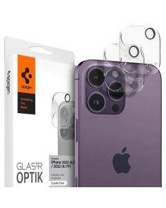 Spigen Optik Lens Protector - комплект 2 броя предпазни стъклени протектора за камерата на iPhone 14 Pro, iPhone 14 Pro Max (прозрачен)