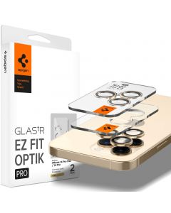 Spigen Optik Pro tR Ez Fit Lens Protector 2 Pack - 2 комплекта предпазни стъклени лещи за камерата на iPhone 14 Pro, iPhone 14 Pro Max (златист)