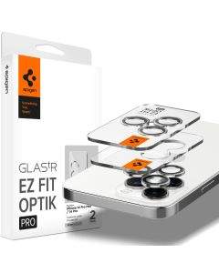 Spigen Optik Pro tR Ez Fit Lens Protector 2 Pack - 2 комплекта предпазни стъклени лещи за камерата на iPhone 14 Pro, iPhone 14 Pro Max (сребрист)