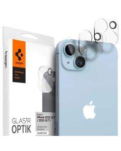Spigen Optik Lens Protector 2 Pack - комплект 2 броя предпазни стъклени протектора за камерата на iPhone 14, iPhone 14 Plus (прозрачен)