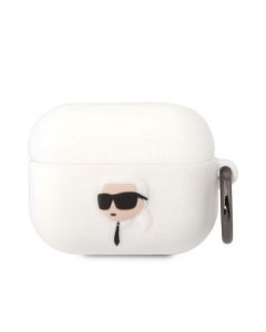 Karl Lagerfeld AirPods Pro 3D Logo NFT Karl Head Silicone Case - силиконов калъф с карабинер за Apple AirPods Pro (бял)