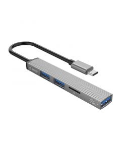 Orico USB-C 3-port Hub and Card Reader (AH-12F-GY-BP) - 3-портов USB-C хъб и четец за карти за компютри и лаптопи с USB-C порт (тъмносив)