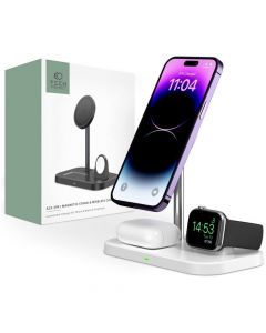 Tech-Protect 3-in-1 Magnetic MagSafe Wireless Charger A22 - тройна поставка (пад) за безжично зареждане за iPhone с Magsafe, Apple Watch и AirPods Pro (бял)