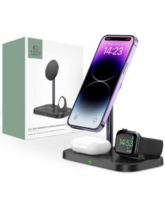 Tech-Protect 3-in-1 Magnetic MagSafe Wireless Charger A22 - тройна поставка (пад) за безжично зареждане за iPhone с Magsafe, Apple Watch и AirPods Pro (черен)