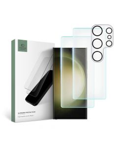 Tech-Protect Supreme Protection Set - комплект 2 броя стъклено защитно покритие с течно лепило и UV лампа за дисплея и стъклено защитно покритие за камерата на Samsung Galaxy S23 Ultra (прозрачен)