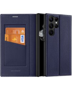 Dux Ducis Skin X2 Case - кожен калъф с поставка и отделение за кр. карти за Samsung Galaxy S23 Ultra (син)