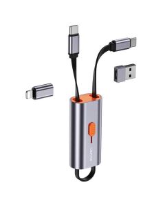 Usams 4-in-1 Multifunctional USB-C Storage Cable PD 60W - универсален USB-C кабел с USB-C към Lightning и USB-C към USB-А адаптери (30 см) (тъмносив)