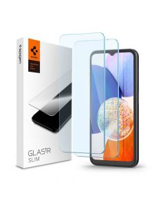 Spigen Tempered Glass GLAS.tR Slim 2 Pack - 2 броя стъклени защитни покрития за дисплея на Samsung Galaxy A14 5G (прозрачен)