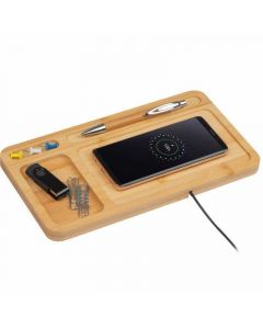 Xtronic Desk Organiser and Wireless Charger 10W - настолен органайзер с поставка (пад) за безжично зареждане за Qi съвместими устройства (бамбук)