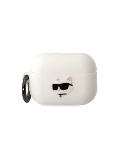 Karl Lagerfeld AirPods Pro 2 3D Logo NFT Choupette Head Silicone Case - силиконов калъф с карабинер за Apple AirPods Pro 2 (бял)