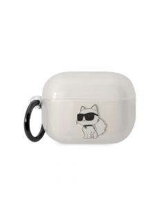 Karl Lagerfeld AirPods Pro 2 3D Logo NFT Choupette Silicone Case - силиконов калъф с карабинер за Apple AirPods Pro 2 (бял)