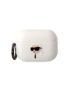 Karl Lagerfeld AirPods Pro 2 3D Logo NFT Karl Head Silicone Case - силиконов калъф с карабинер за Apple AirPods Pro 2 (бял)
