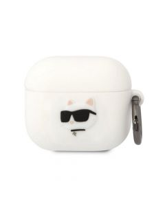 Karl Lagerfeld AirPods 3 3D Logo NFT Choupette Head Silicone Case - силиконов калъф с карабинер за Apple AirPods 3 (бял)