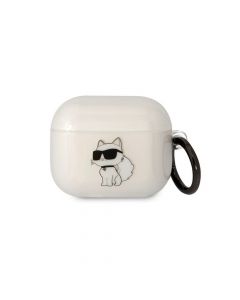 Karl Lagerfeld AirPods 3 3D Logo NFT Choupette Silicone Case - силиконов калъф с карабинер за Apple AirPods 3 (бял)