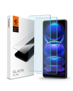 Spigen Tempered Glass GLAS.tR Slim 2 Pack - 2 броя стъклени защитни покрития за дисплея на Xiaomi Redmi Note 12 Pro 5G, Redmi Note 12 Pro Plus 5G, Poco X5 Pro 5G (прозрачен)