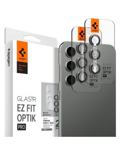 Spigen Optik Pro tR Ez Fit Lens Protector 2 Pack - 2 комплекта предпазни стъклени лещи за камерата на Samsung Galaxy S23, Galaxy S23 Plus (тъмнозелен)