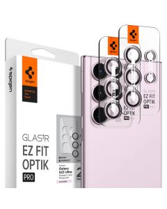Spigen Optik Pro tR Ez Fit Lens Protector 2 Pack - 2 комплекта предпазни стъклени лещи за камерата на Samsung Galaxy S23 Ultra (розов)