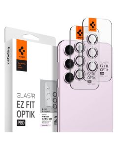 Spigen Optik Pro tR Ez Fit Lens Protector 2 Pack - 2 комплекта предпазни стъклени лещи за камерата на Samsung Galaxy S23, Galaxy S23 Plus (розов)