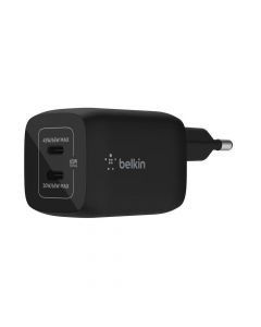 Belkin Boost Charge Pro GaN Dual USB-C Wall Charger PD 65W - захранване за ел. мрежа с 2xUSB-C PD изходи с технология за бързо зареждане (черен)