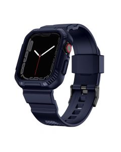 Kingxbar 2in1 Watch Strap and Case CYF537 - удароустойчив TPU кейс с вградена каишка за Apple Watch 44мм, 45мм (син)