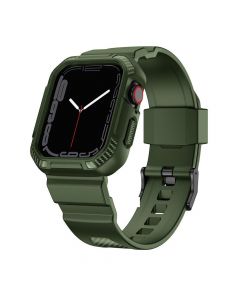 Kingxbar 2in1 Watch Strap and Case CYF537 - удароустойчив TPU кейс с вградена каишка за Apple Watch 44мм, 45мм (зелен)