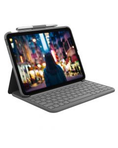 Logitech Slim Keyboard Folio UK - безжична клавиатура, кейс и поставка за iPad 10 (2022) (сив)