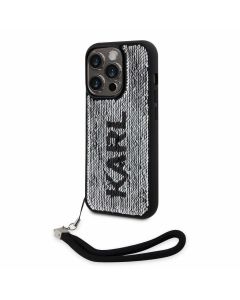 Karl Lagerfeld Sequins Reversible Case - дизайнерски силиконов кейс с връзка за носене за iPhone 14 Pro Max (черен)