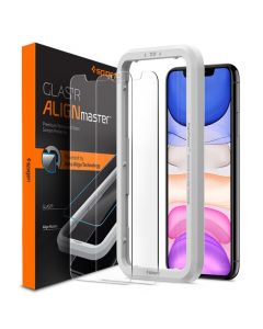 Spigen Glass.Tr Align Master Tempered Glass 2 Pack - 2 броя стъклени защитни покрития за дисплея на iPhone 11, iPhone XR (прозрачен)