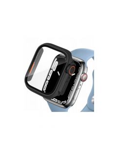 Tech-Protect Defense 360 Case - качествен твърд кейс с вграден стъклен протектор за дисплея на Apple Watch 44мм (черен-оранжев)