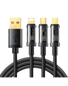 Joyroom 3-in-1 Charging Cable - универсален USB кабел с Lightning, microUSB и USB-C конектори (120 см) (черен)